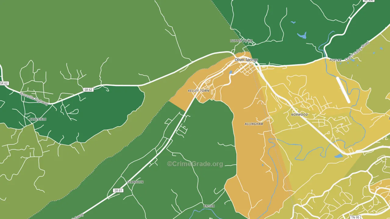 Kelley Town, TN Map of Vehicle Theft Rates