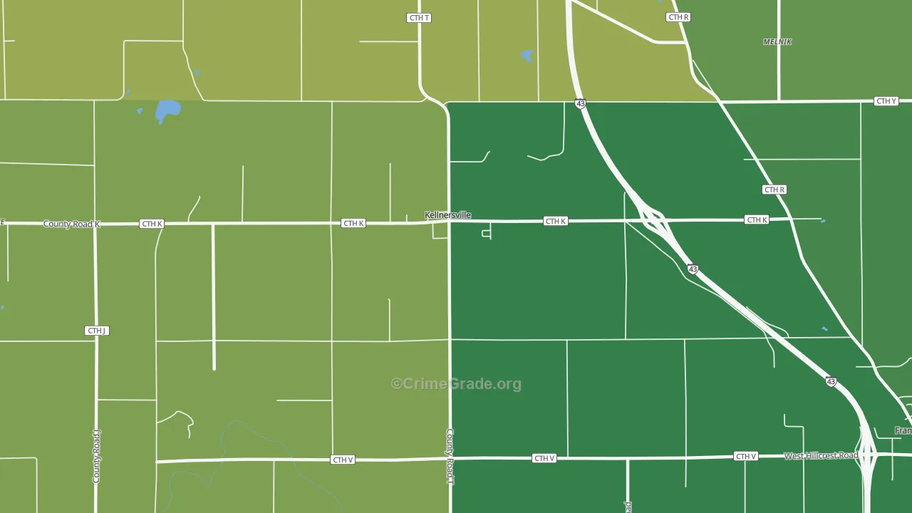 Kellnersville, WI Map of Vehicle Theft Rates