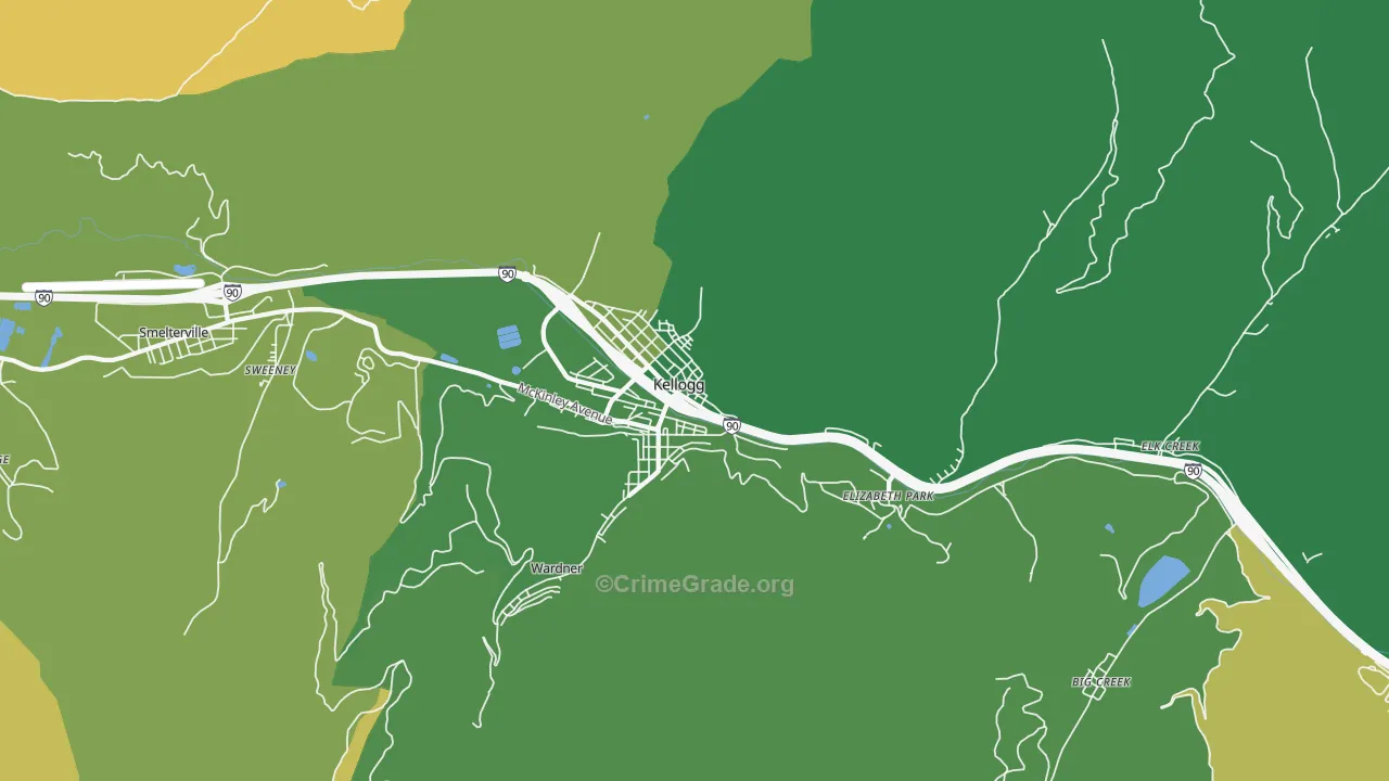 Kellogg, ID Map of Vehicle Theft Rates