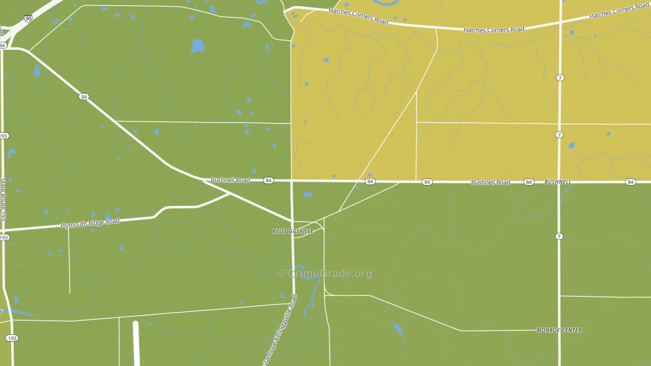 Kelloggsville, OH Map of Vehicle Theft Rates