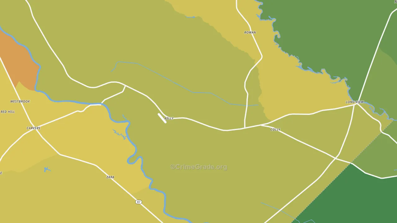 Kelly, NC Map of Vehicle Theft Rates