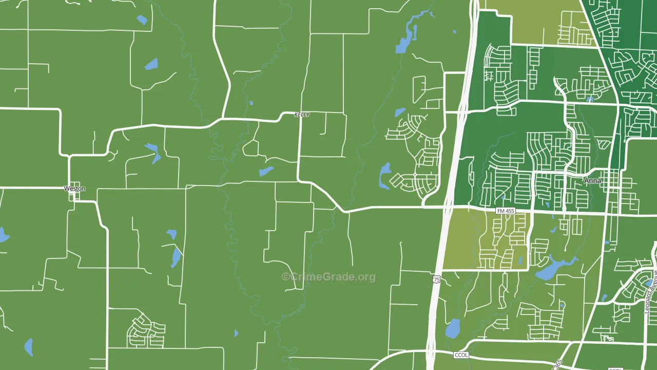 Kelly, TX Map of Vehicle Theft Rates