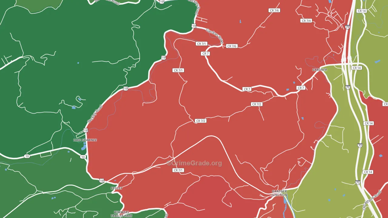 Kellysville, WV Map of Vehicle Theft Rates