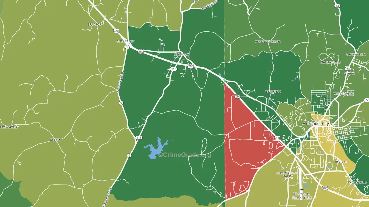 Kellyton, AL Map of Vehicle Theft Rates