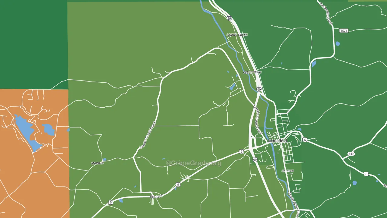 Kellytown, PA Map of Vehicle Theft Rates