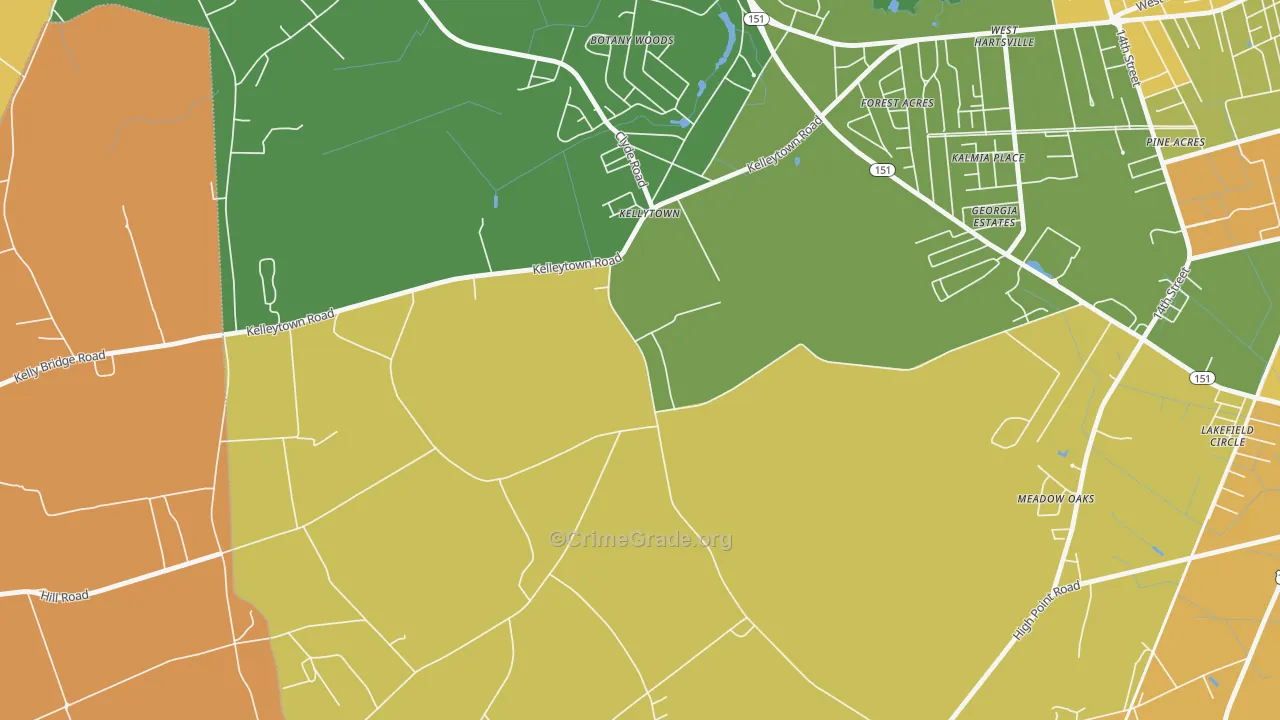 Kellytown, SC Map of Vehicle Theft Rates