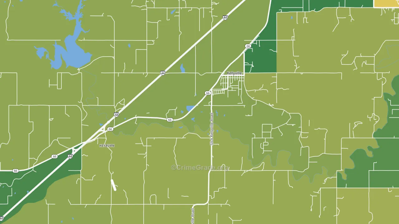 Kellyville, OK Map of Vehicle Theft Rates