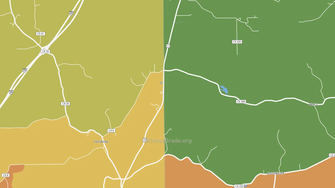 Kelona, MS Map of Vehicle Theft Rates