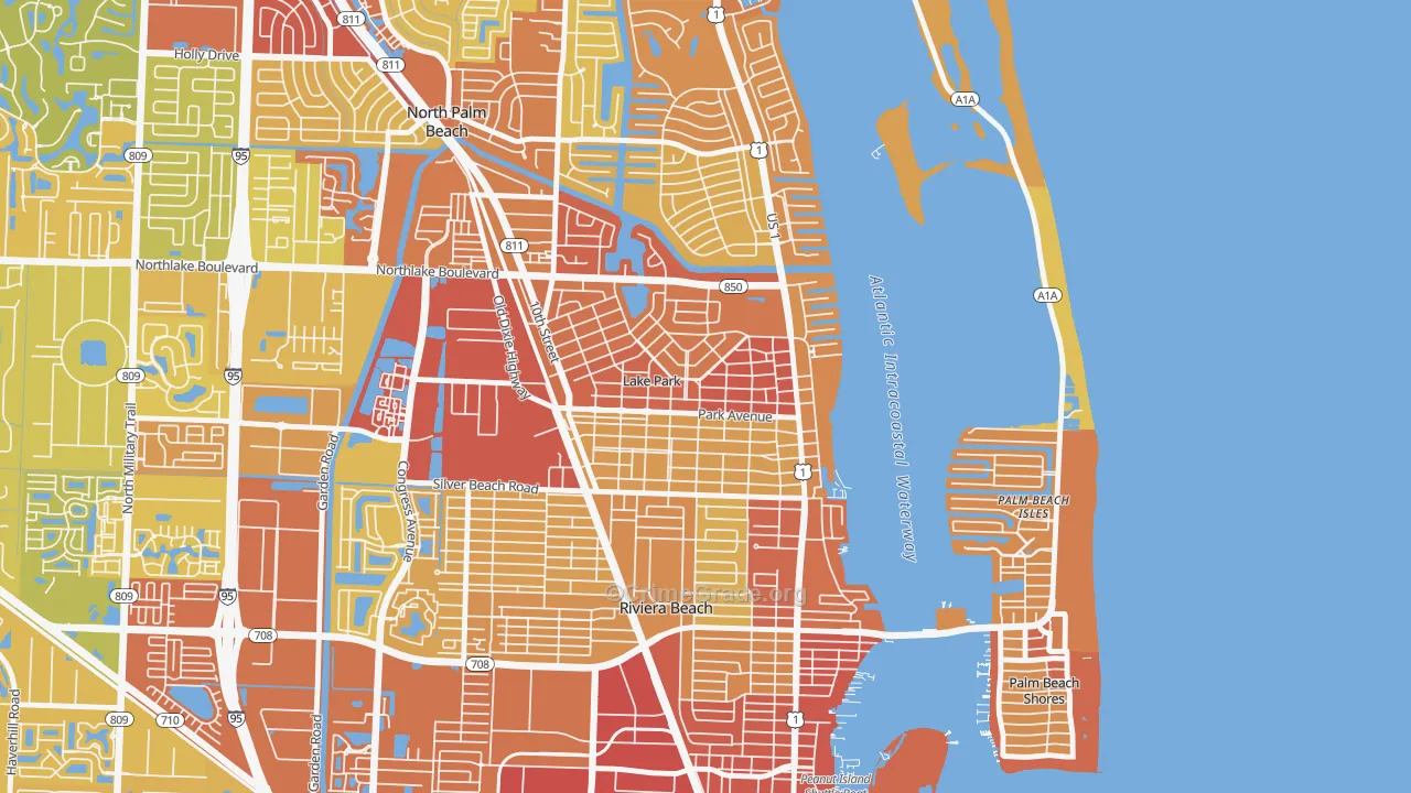 Kelsey City, Lake Park, FL Map of Vehicle Theft Rates