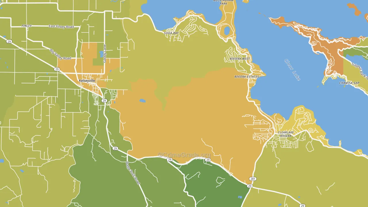 Kelseyville, CA Map of Vehicle Theft Rates