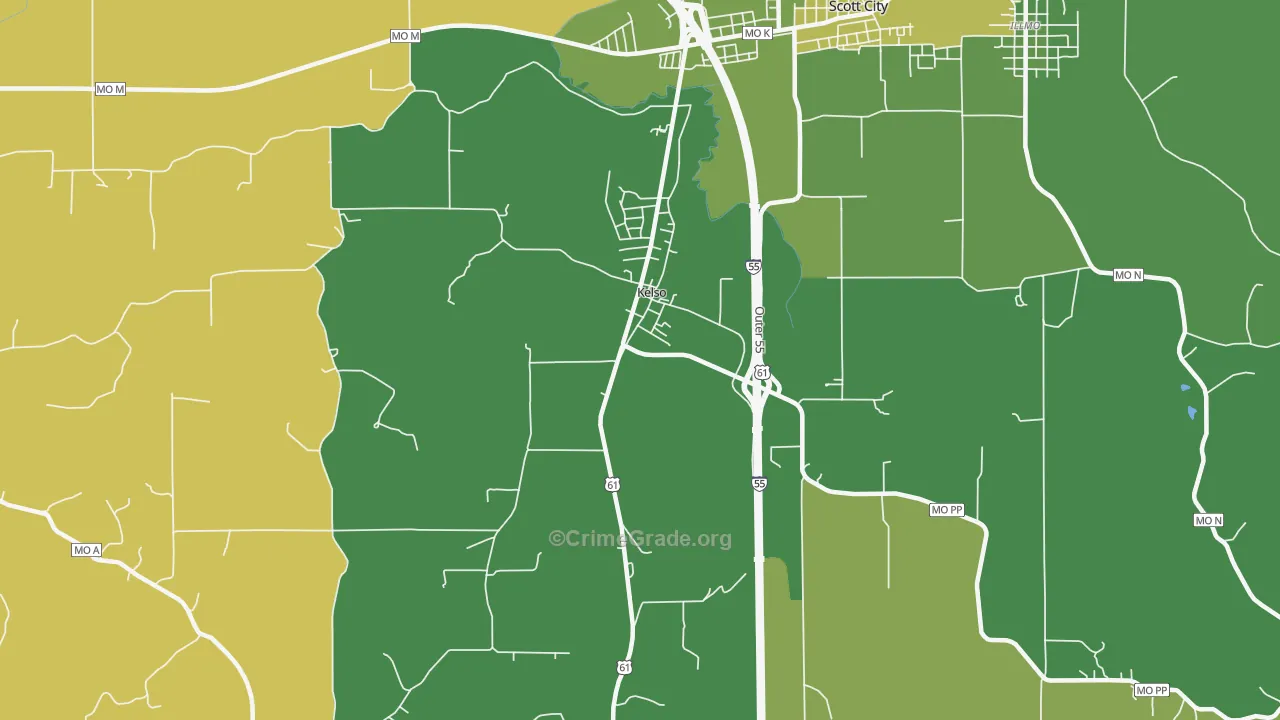 Kelso, MO Map of Vehicle Theft Rates