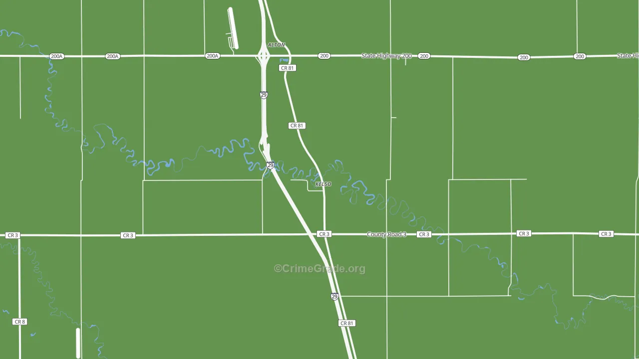 Kelso, ND Map of Vehicle Theft Rates