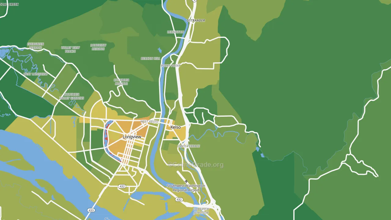 Kelso, WA Map of Vehicle Theft Rates