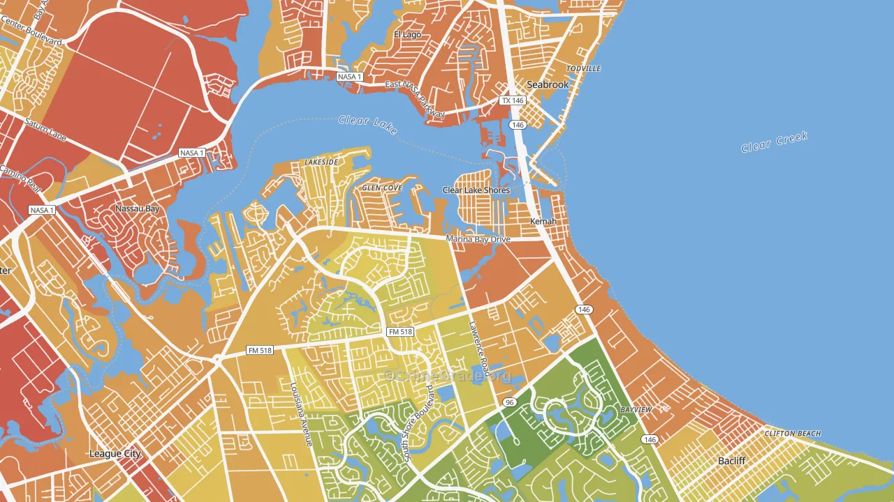 Kemah, TX Map of Vehicle Theft Rates