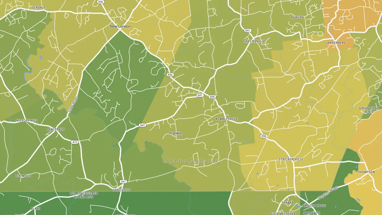 Kemblesville, PA Map of Vehicle Theft Rates
