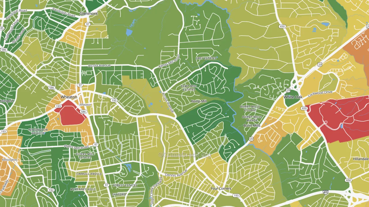 Kemp Mill, MD Map of Vehicle Theft Rates