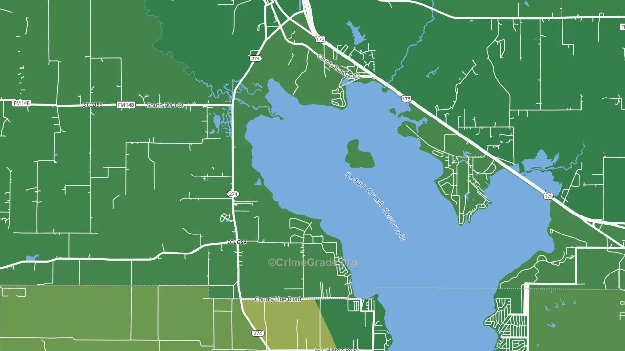 Kemp, TX Map of Vehicle Theft Rates