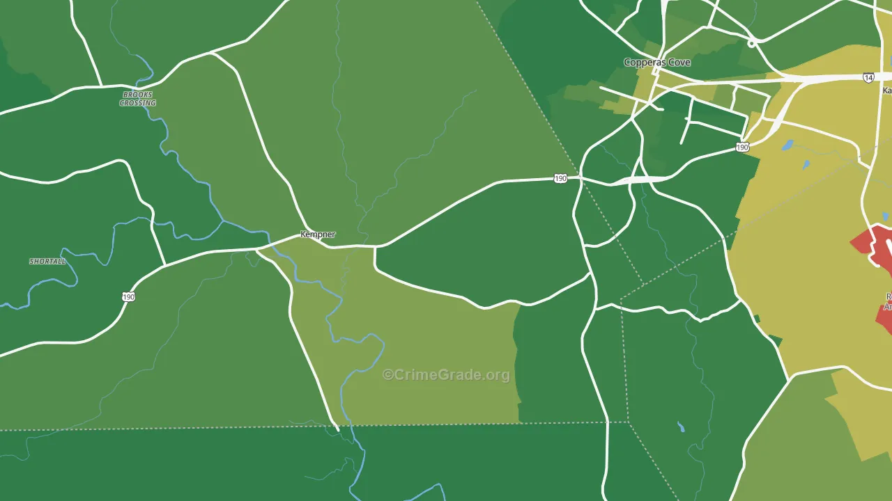 Kempner, TX Map of Vehicle Theft Rates