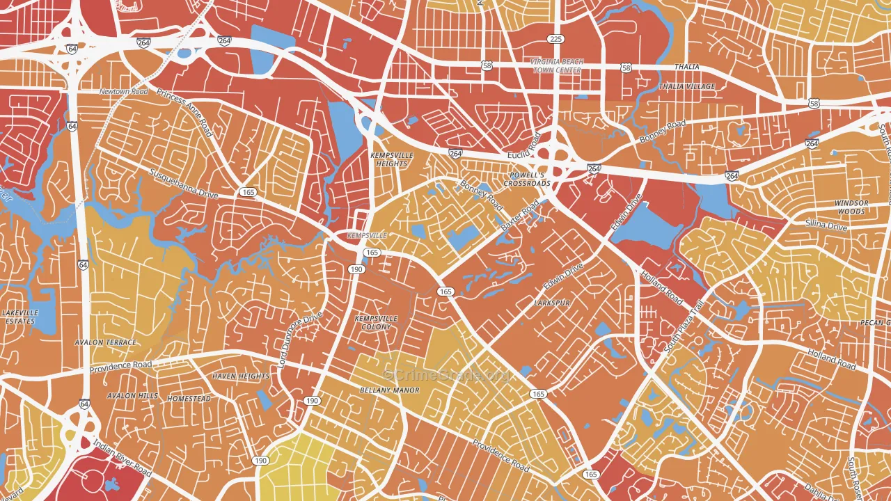 Kempsville Gardens, Virginia Beach, VA Map of Vehicle Theft Rates