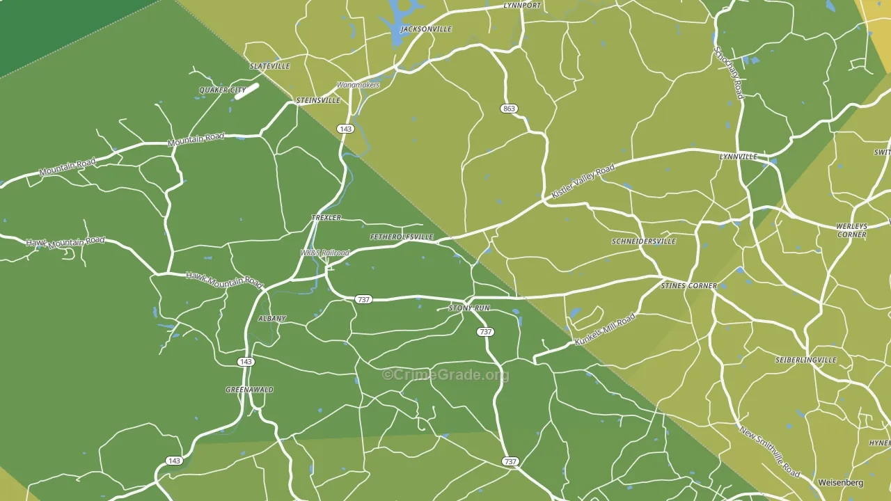 Kempton, PA Map of Vehicle Theft Rates