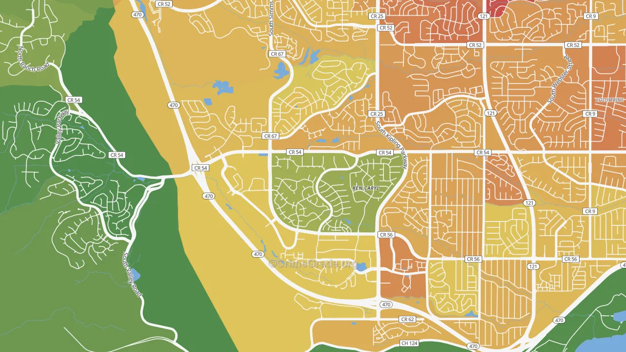 Ken Caryl Ranch Plains, Ken Caryl, CO Map of Vehicle Theft Rates