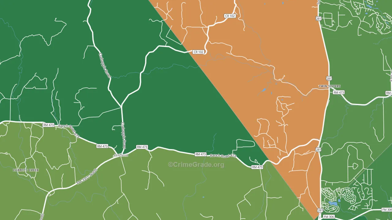 Kendalia, TX Map of Vehicle Theft Rates