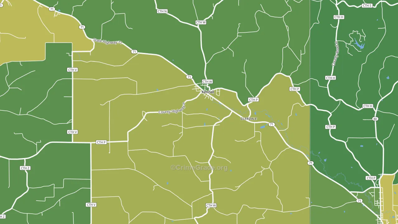 Kendall, WI Map of Vehicle Theft Rates