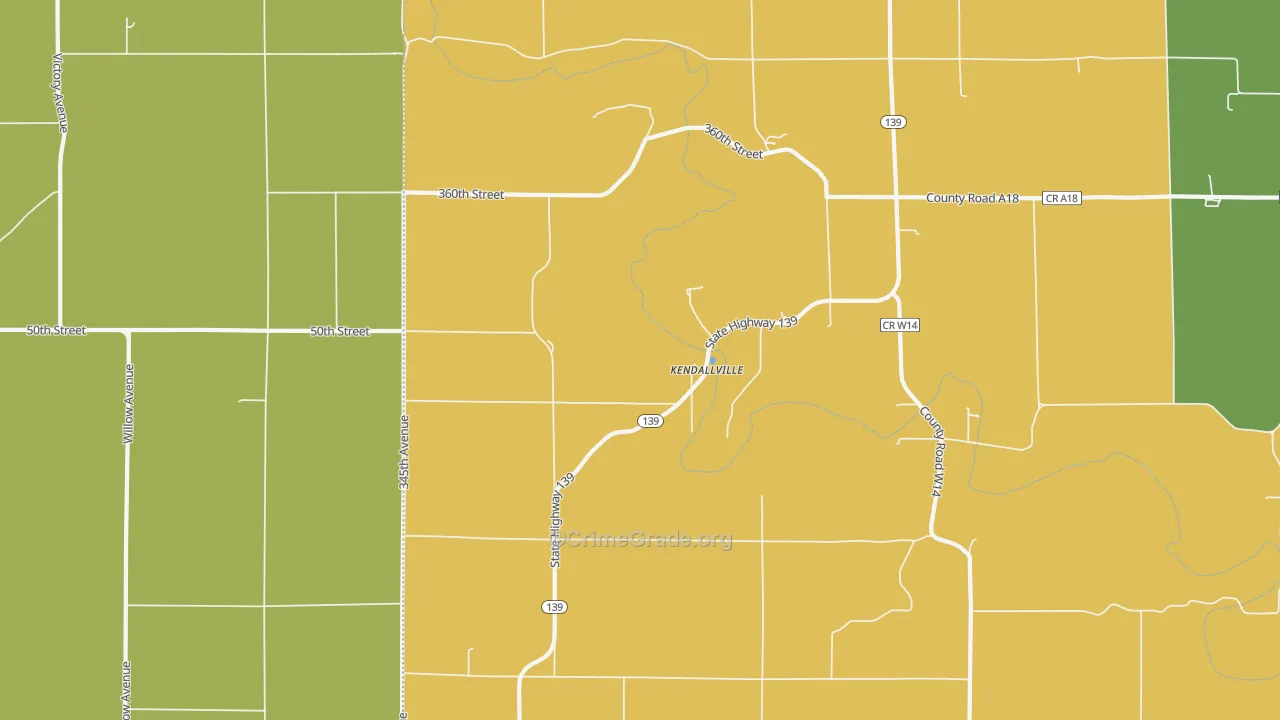 Kendallville, IA Map of Vehicle Theft Rates