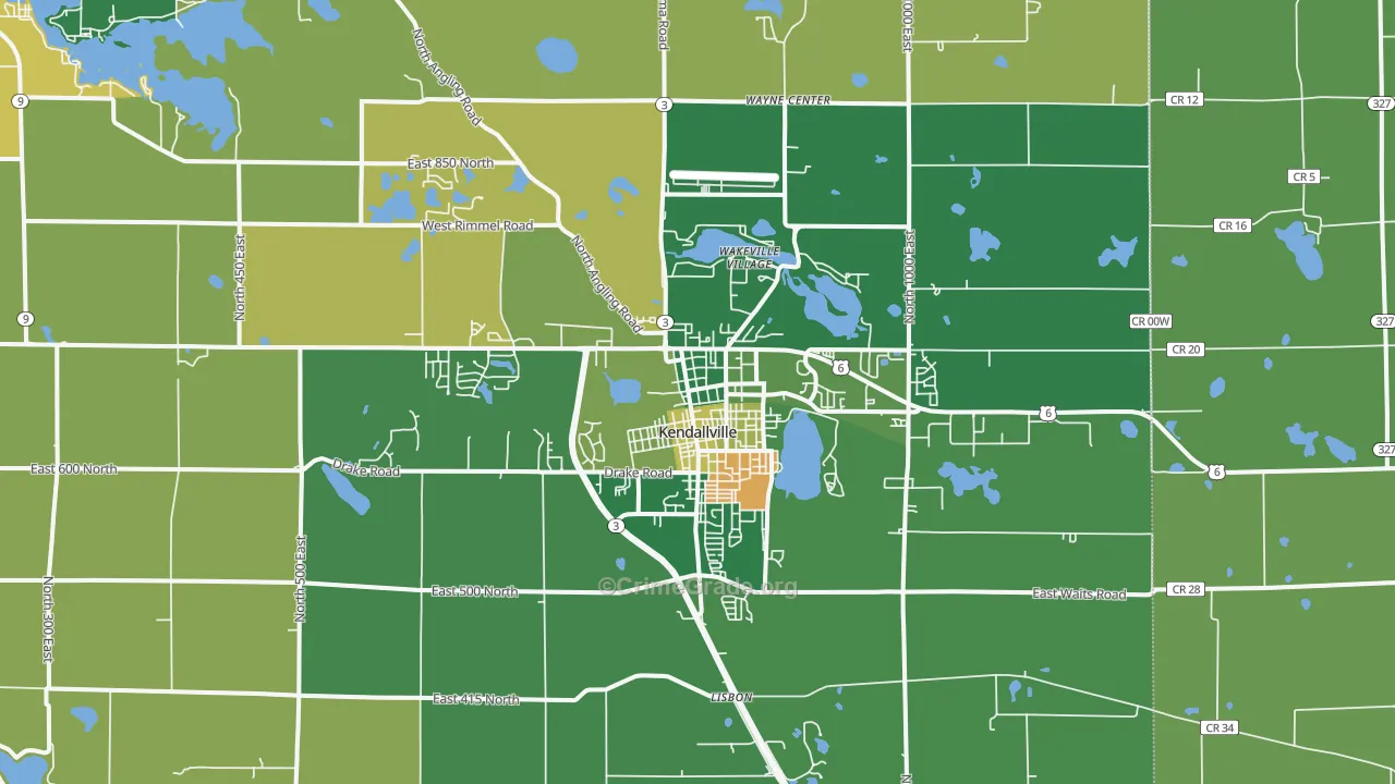 Kendallville, IN Map of Vehicle Theft Rates