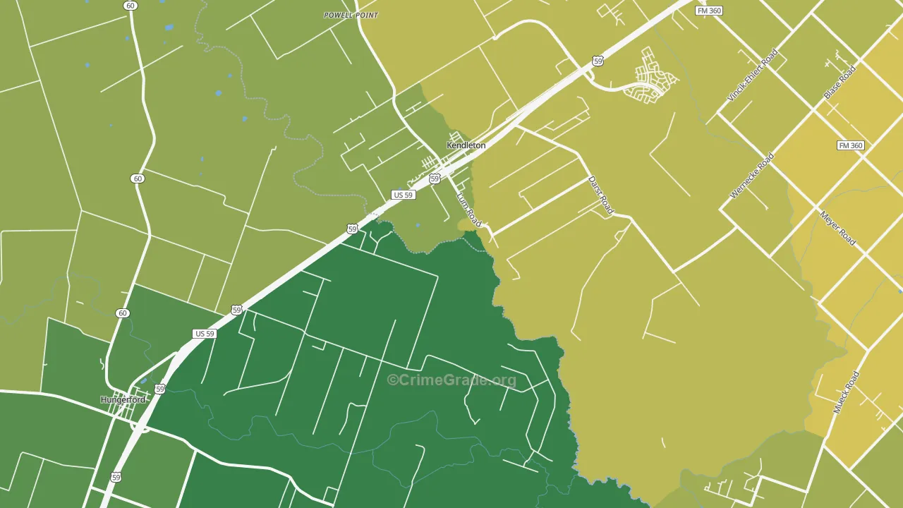 Kendleton, TX Map of Vehicle Theft Rates