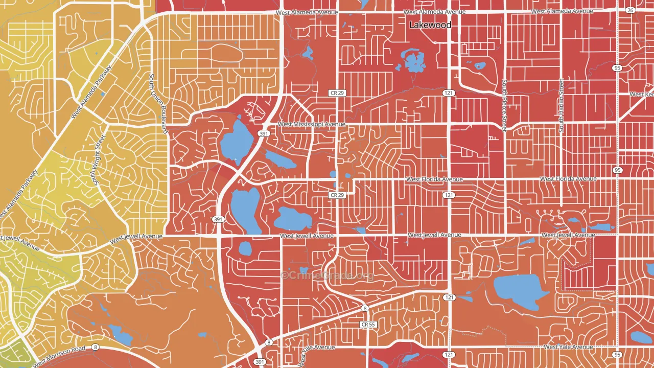 Kendrick Lake, Lakewood, CO Map of Vehicle Theft Rates