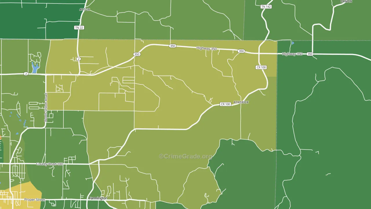 Kendrick, MS Map of Vehicle Theft Rates