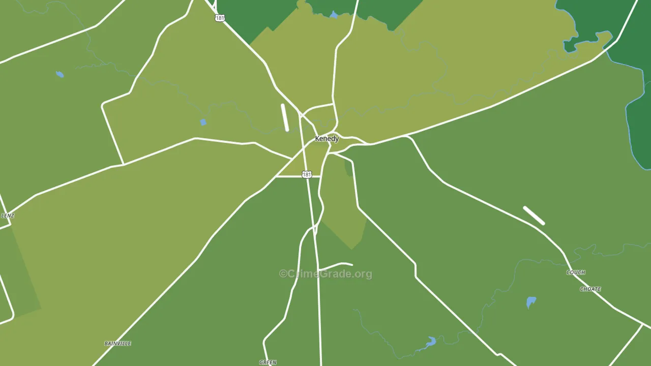 Kenedy, TX Map of Vehicle Theft Rates