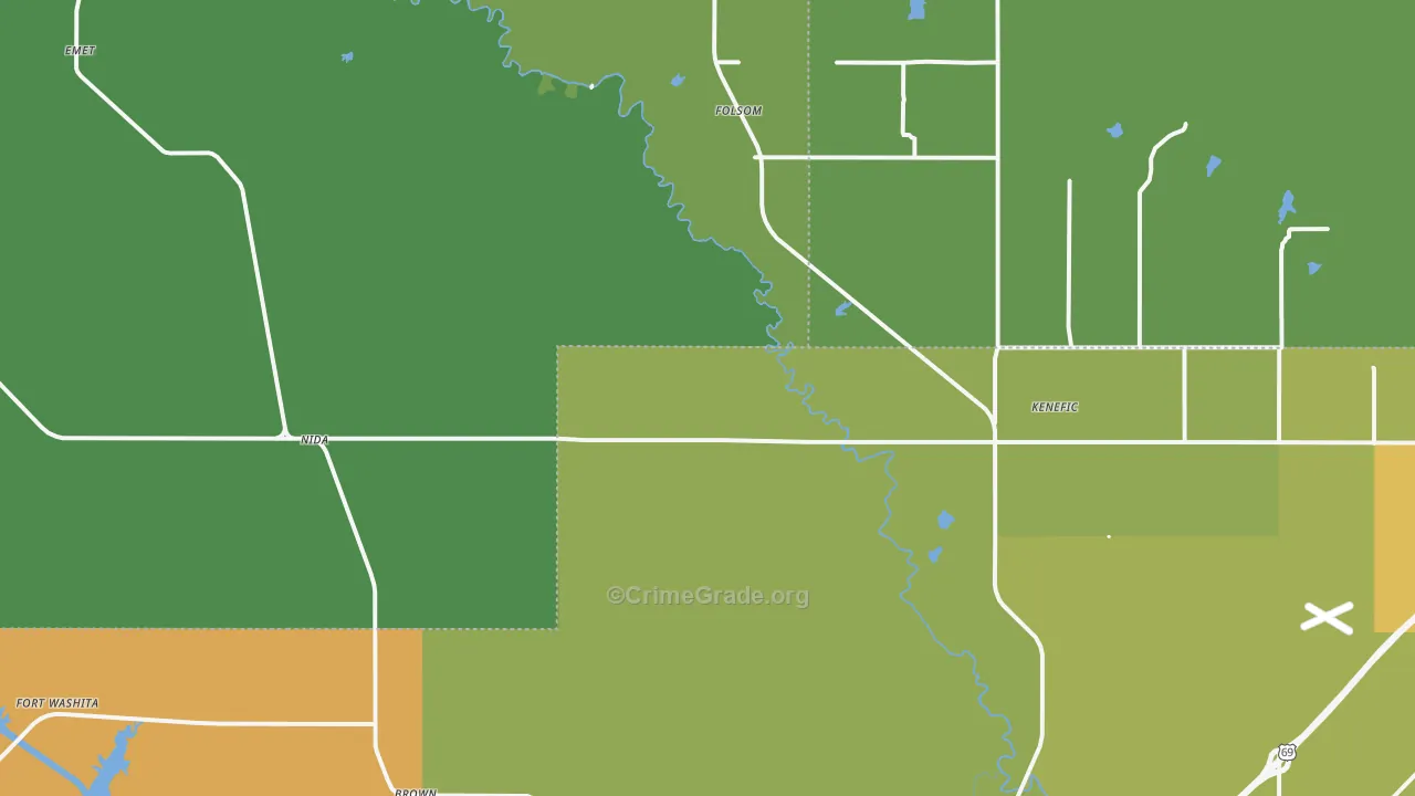 Kenefic, OK Map of Vehicle Theft Rates