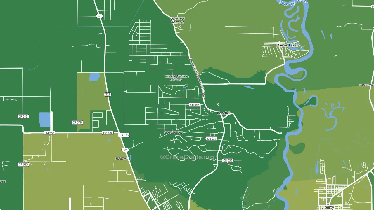 Kenefick, TX Map of Vehicle Theft Rates