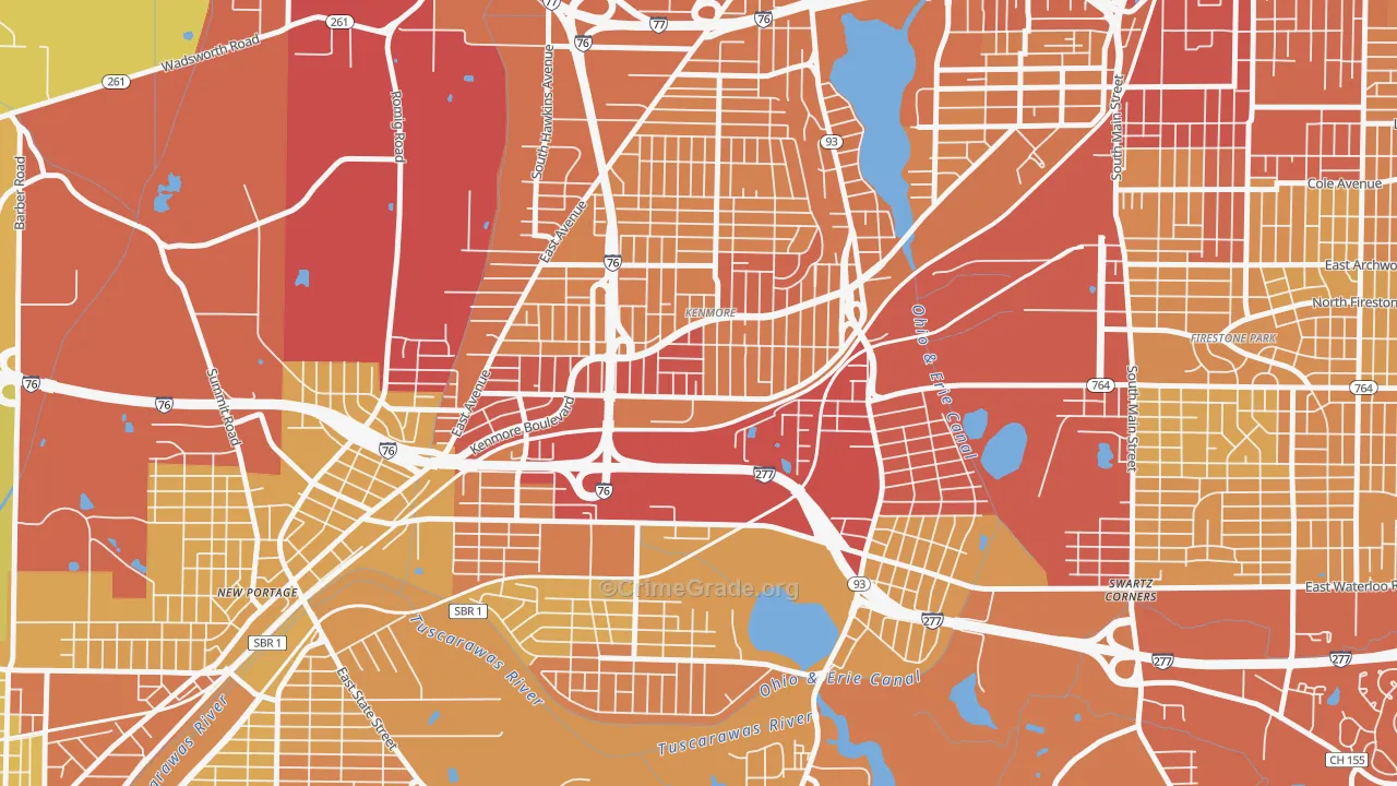 Kenmore, Akron, OH Map of Vehicle Theft Rates