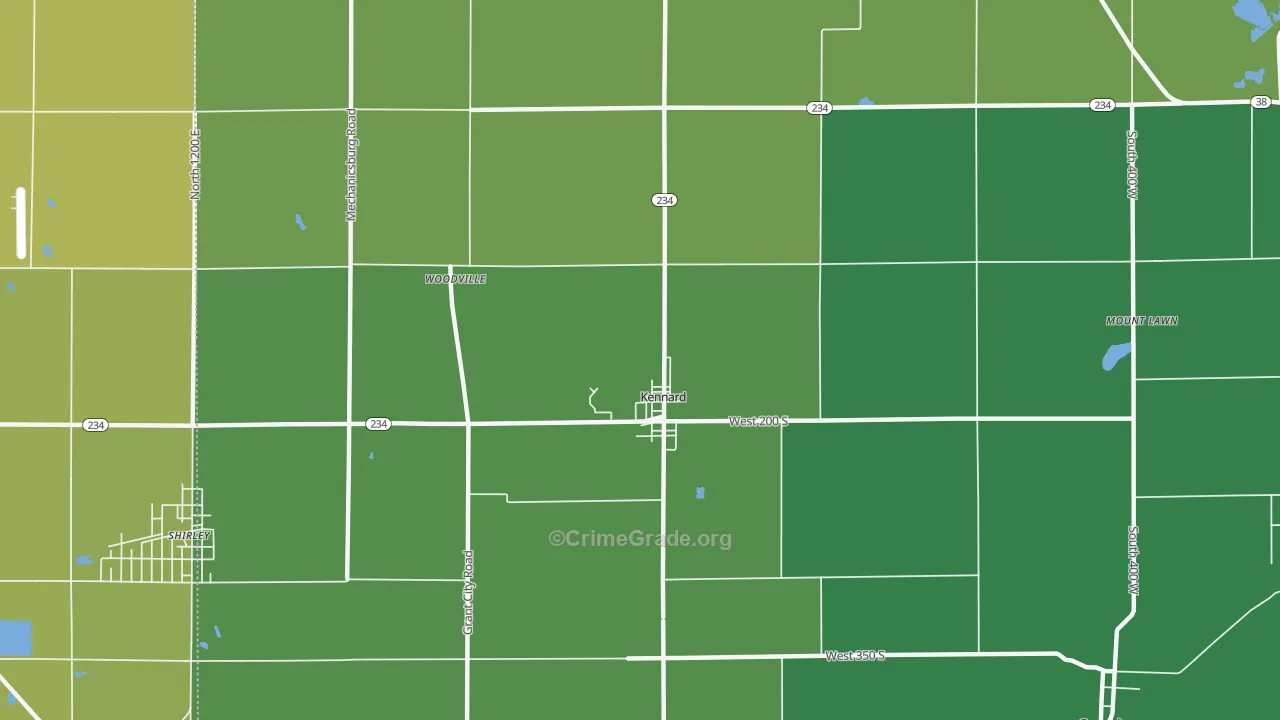 Kennard, IN Map of Vehicle Theft Rates