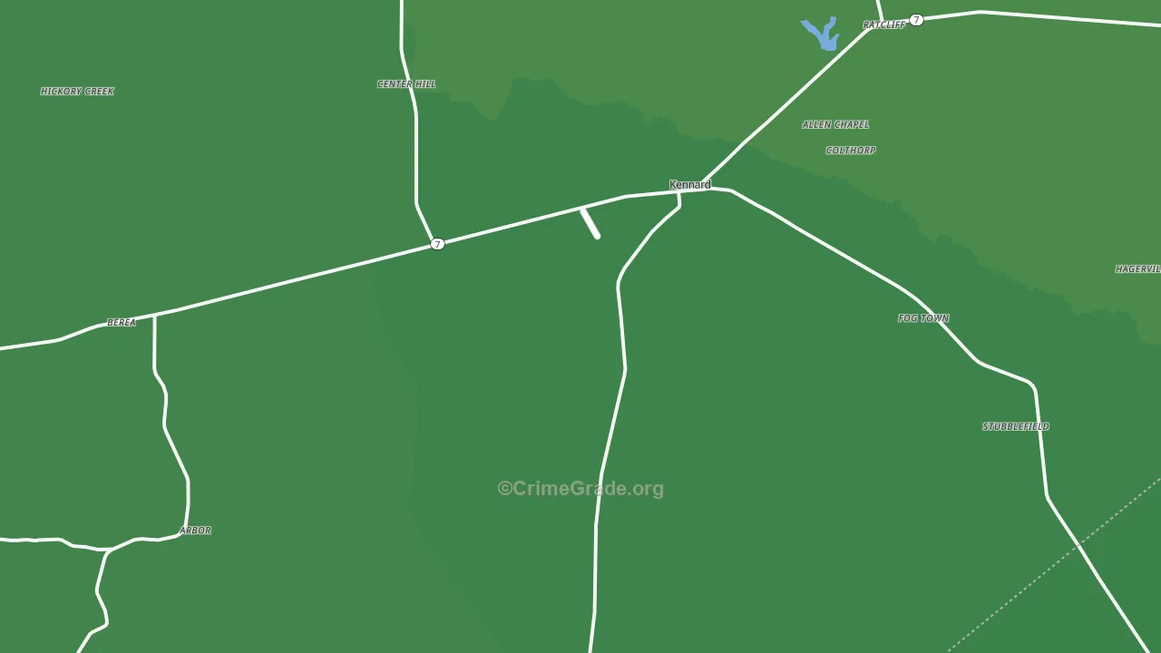 Kennard, TX Map of Vehicle Theft Rates