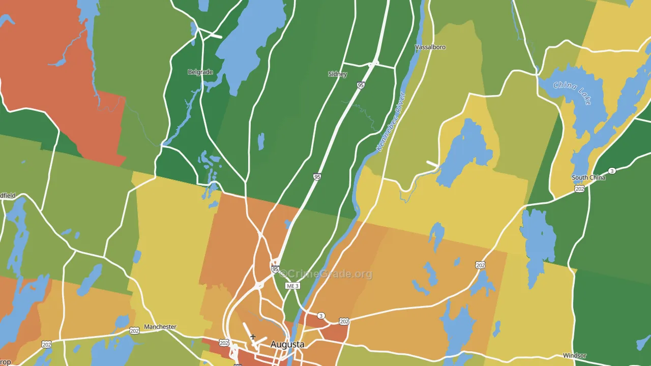 Kennebec County, ME Map of Vehicle Theft Rates
