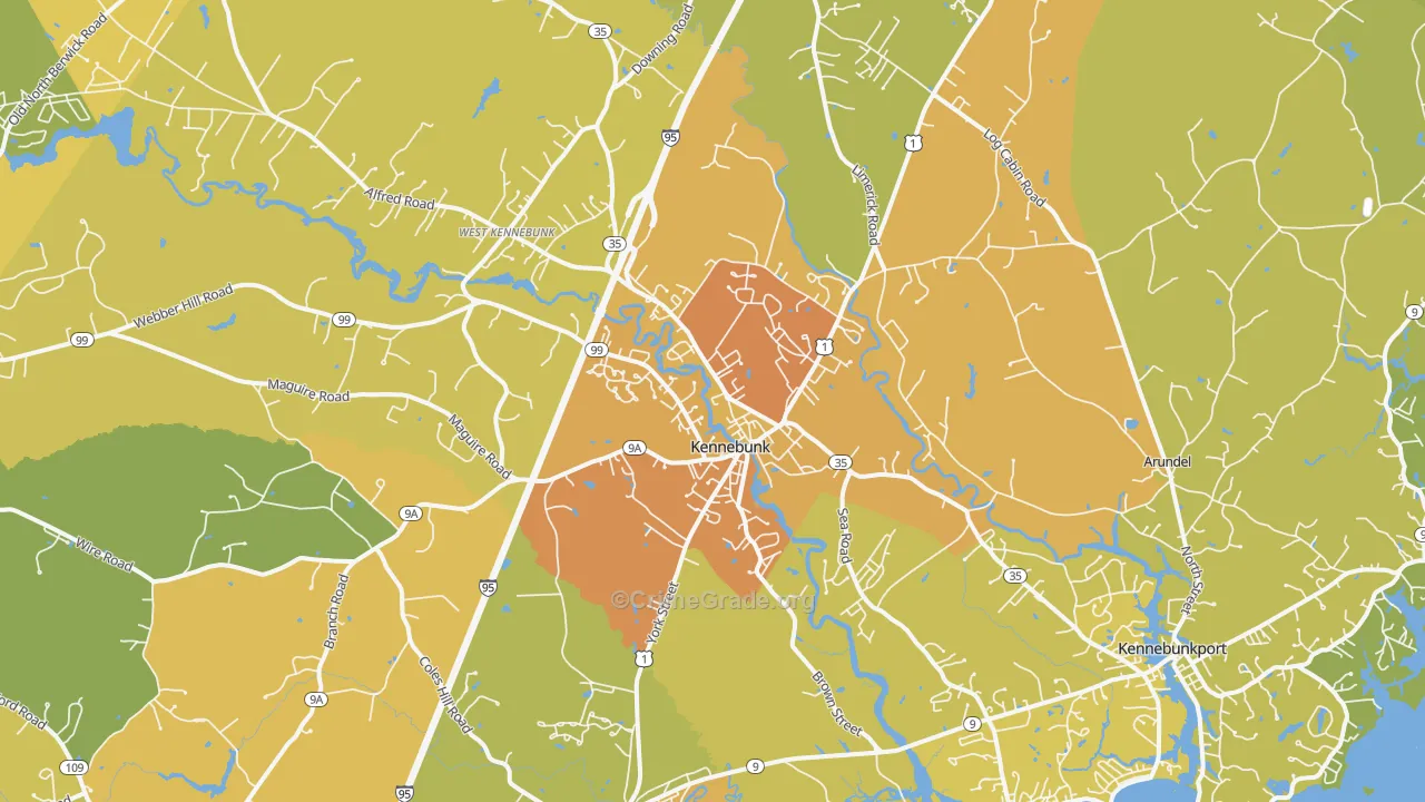 Kennebunk, ME Map of Vehicle Theft Rates