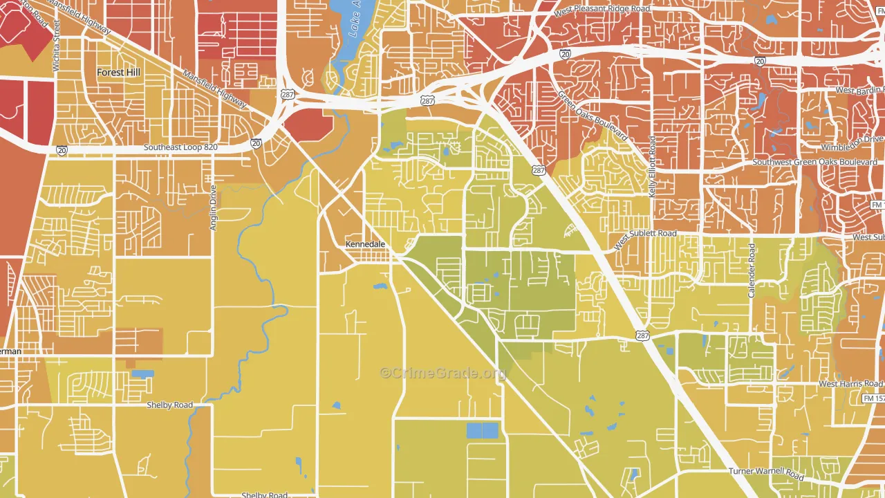 Kennedale, TX Map of Vehicle Theft Rates