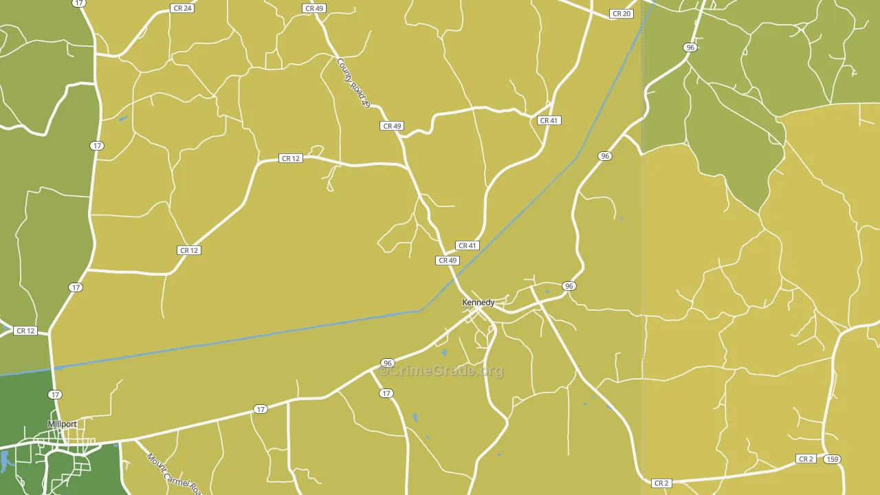 Kennedy, AL Map of Vehicle Theft Rates