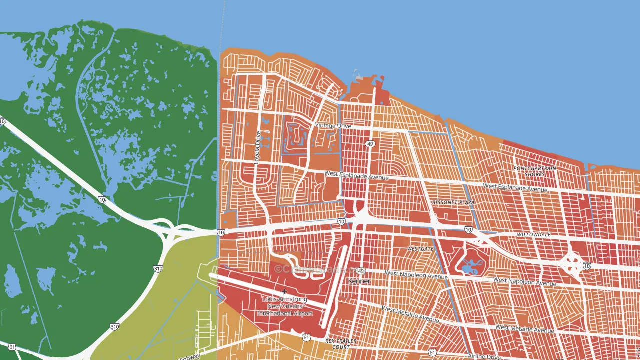 Kenner, LA Map of Vehicle Theft Rates