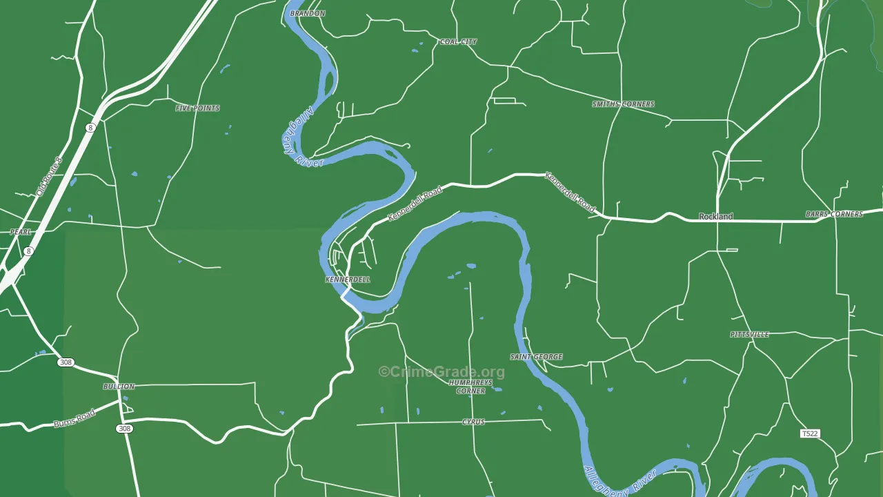Kennerdell, PA Map of Vehicle Theft Rates
