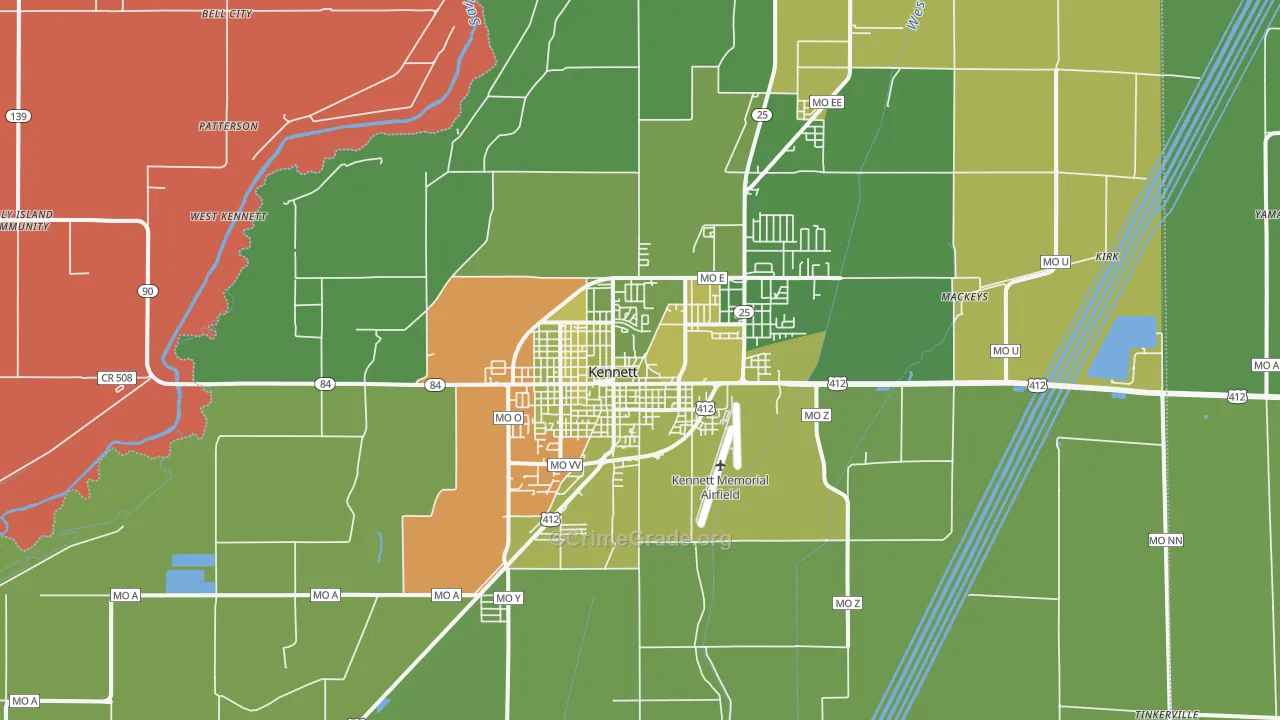 Kennett, MO Map of Vehicle Theft Rates