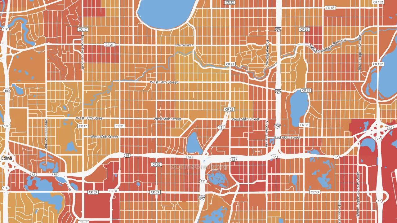 Kenny, Minneapolis, MN Map of Vehicle Theft Rates
