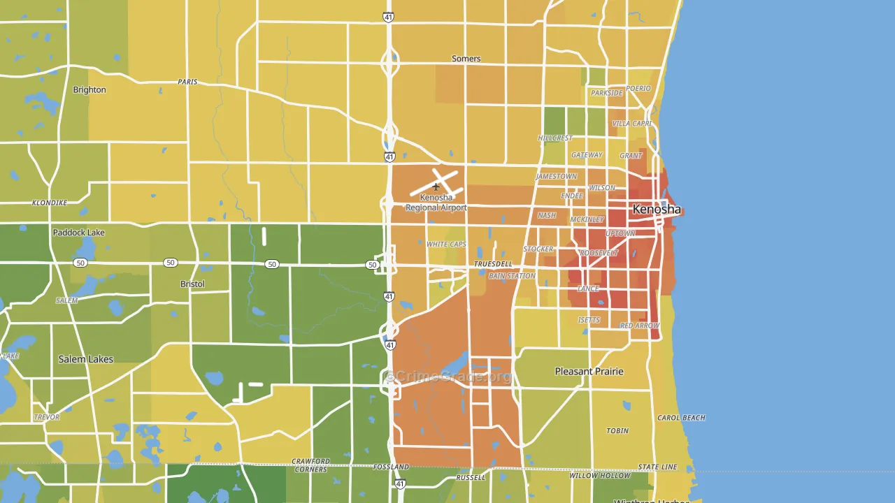 Kenosha County, WI Map of Vehicle Theft Rates