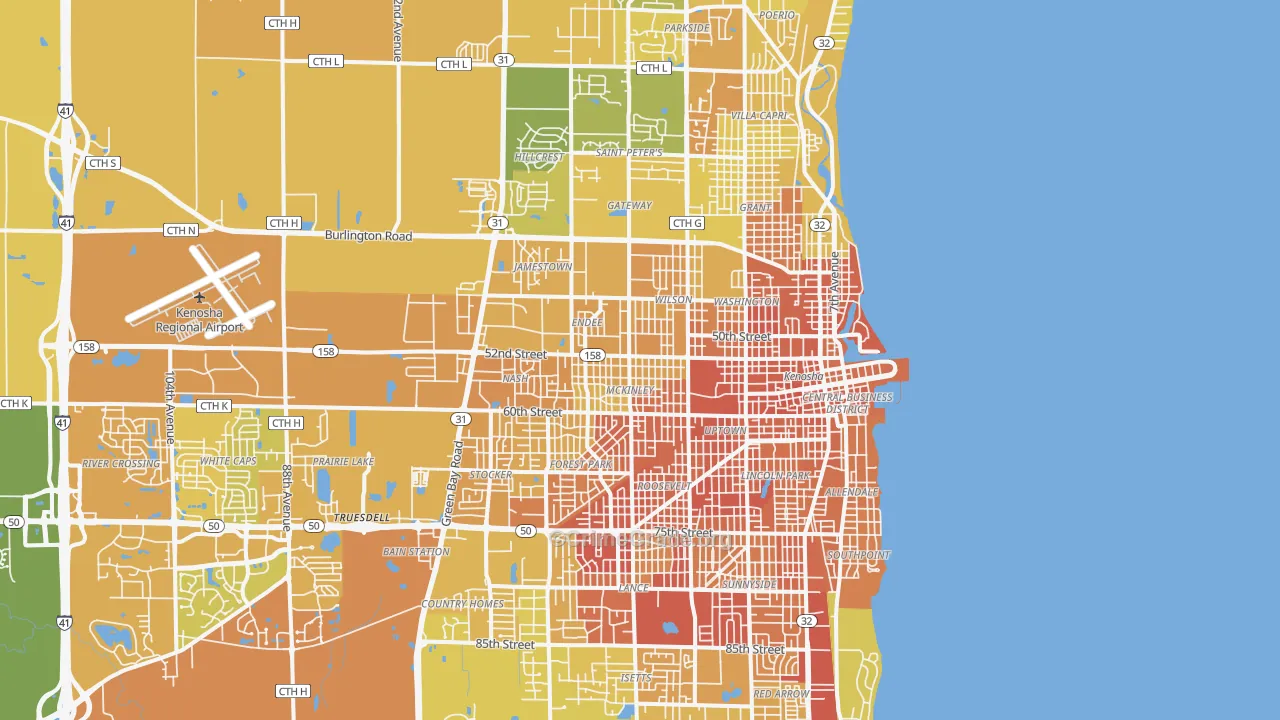 Kenosha, WI Map of Vehicle Theft Rates
