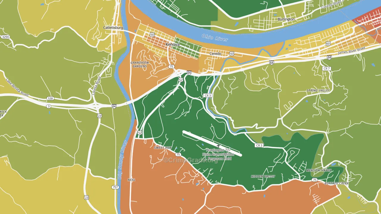 Kenova, WV Map of Vehicle Theft Rates