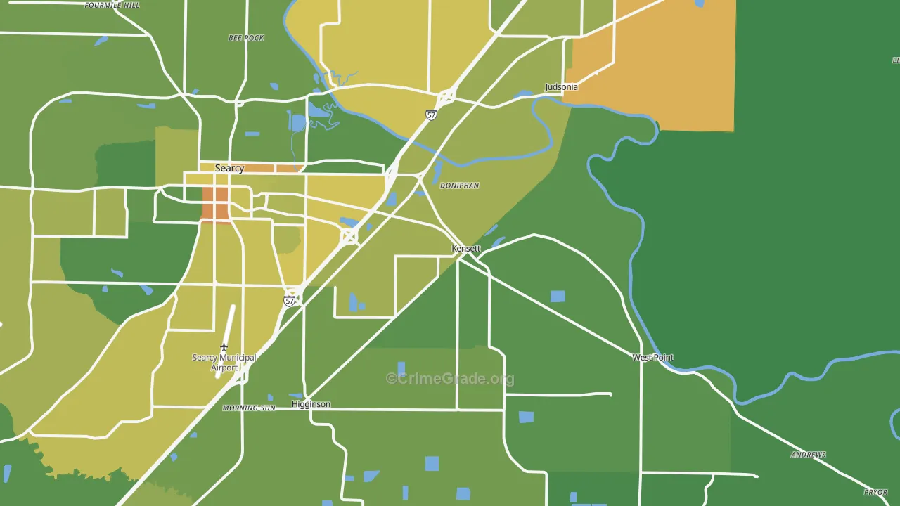 Kensett, AR Map of Vehicle Theft Rates